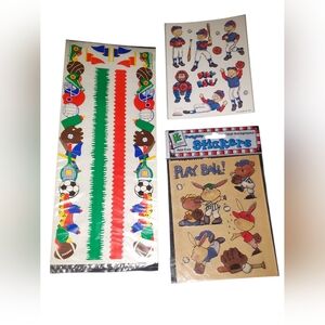 RARE Vintage Play Ball Sports Sticker Sheets - Colorful Sports Icons 36 STICKERS